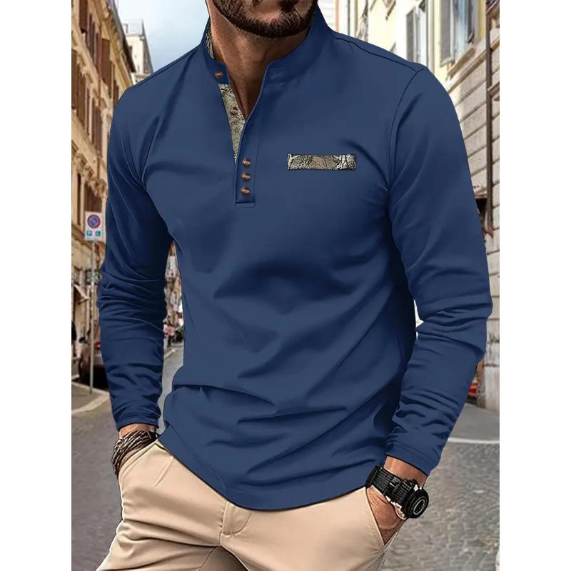 Fashionable Men's Sweatshirt: Casual, Sporty, Comfortable with Small Stand Collar Long-Sleeved Top