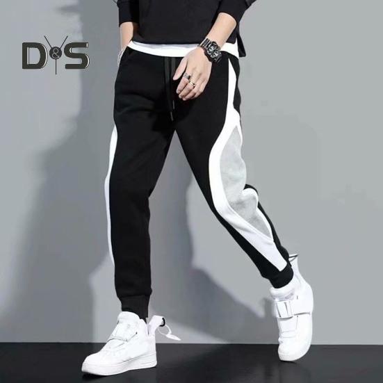 Plus Size Men Sport Pants Contrast Color Ankle-banded Sweatpants Drawstring Elastic Waist Loose Trousers with Pocket for Daily Exercise