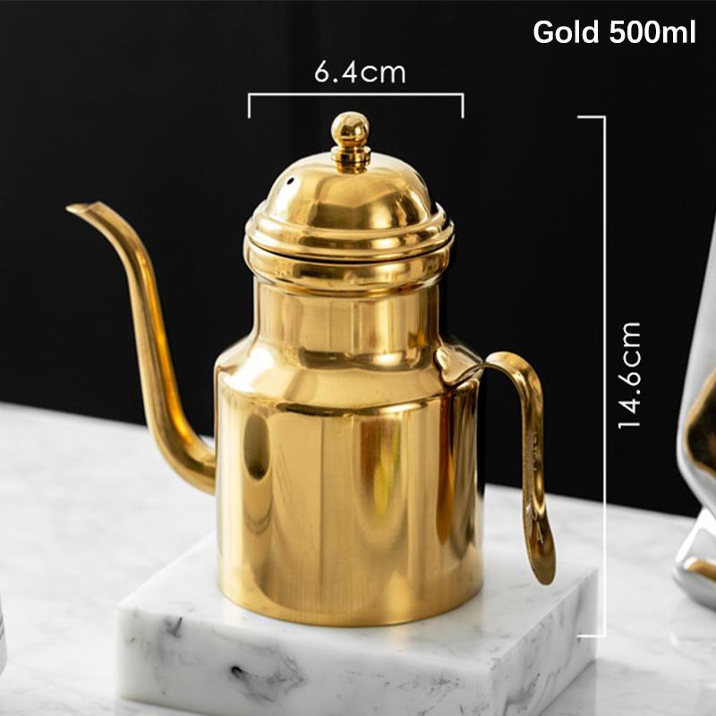 

310/500 мл бутылка оливкового масла из нержавеющей стали с длинным носиком, контейнер для смазки, дозатор уксуса, банка для соуса, приправ, приправ 500ml золотой