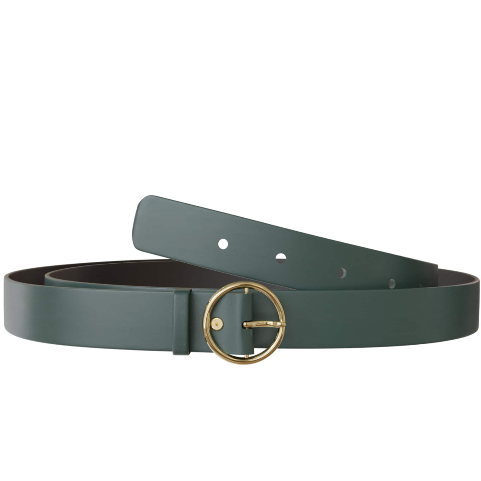 

Жіночий шкіряний ремінь із золотистою пряжкою 30645 90 cm зелений