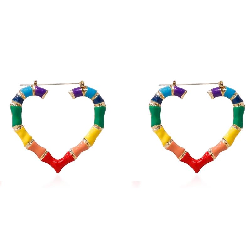 Rainbow Heart Shaped Couple Earrings Fashionable Alloy Jewelry Ear Adornment For Romance Pair Matching Accessories