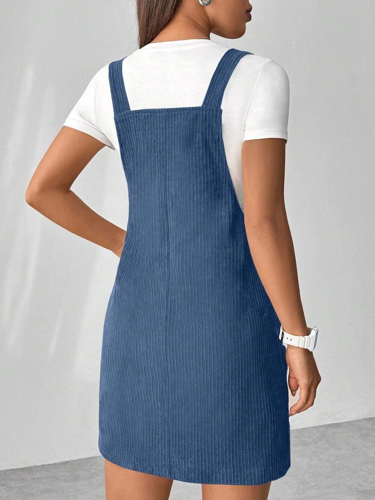 2026 European Spring Corduroy Sleeveless Strap Dress - Solid Color