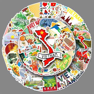 50 Vietnam Graffiti Çıkartması Kişiselleştirilmiş Dış Mekan Seyahat Vietnam Dekoratif Su Bardağı Valiz Kendin Yap Çıkartmaları