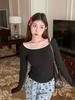 Korean Autumn/Winter Square Collar Long-Sleeve Velvet T-Shirt with Chest Pads for Women - Slim, Versatile, Warm Bottoming Top