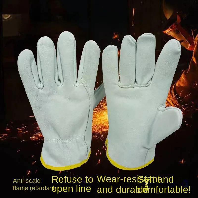 1 Pair Sheepskin Two-layer Welding Gloves Wear-resistant Anti-scalding Soft Welding Welder Durable Protection Labor Insurance