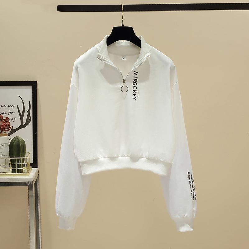 

Осенний костюм женский новый корейский вариант модный короткий принтованный свитер на молнии повседневные спортивные штаны комплект из двух предметов M