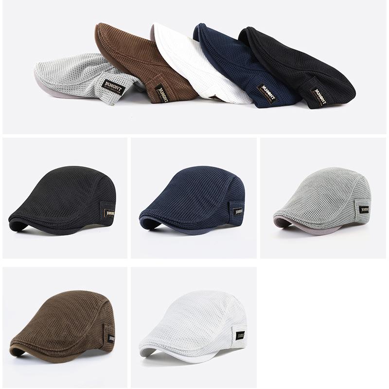 Branded Men's Berets Summer Breathable Visor Cap Women Flat Peaked Sun Hat Net Solid Herringbone Newsboy Hat Mesh Driver Caps