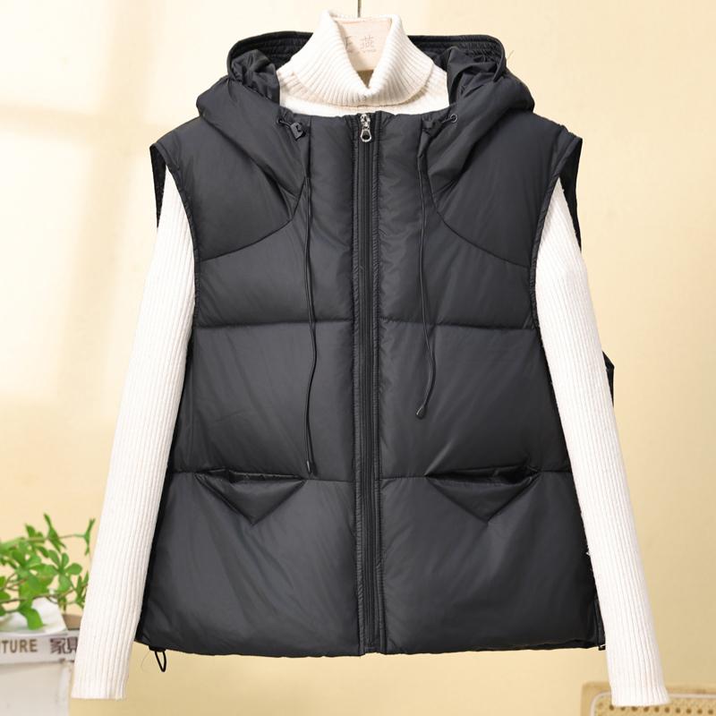 

Модный Теплый Короткий Жилет Женский Верхняя Одежда с Капюшоном Элегантный Толстый Зимний Безрукавный Пуховик Женские Куртки S чёрный
