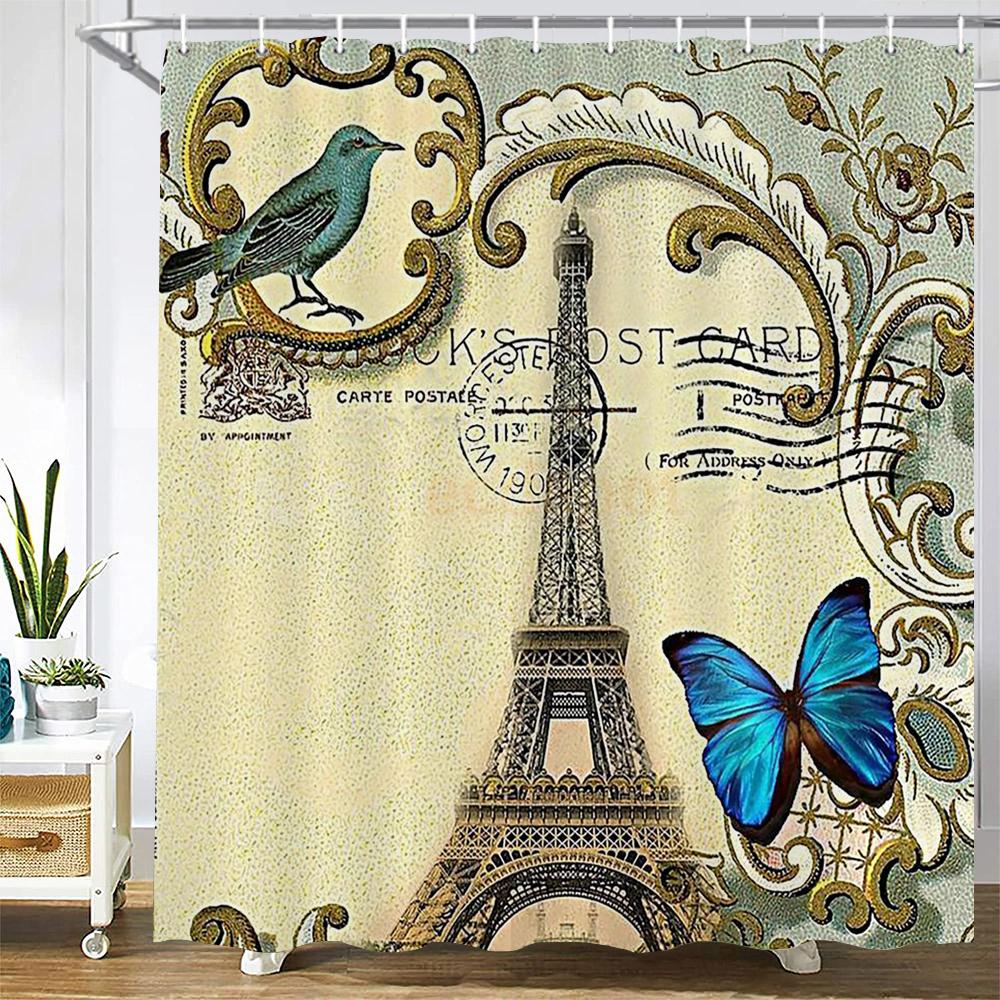 Wieża Paryska Krajobraz Paryża Zasłony Prysznicowe Łazienka Wodoodporna Zasłona Kąpielowa Tkanina Poliestrowa Zasłona Kąpielowa 180*180cm