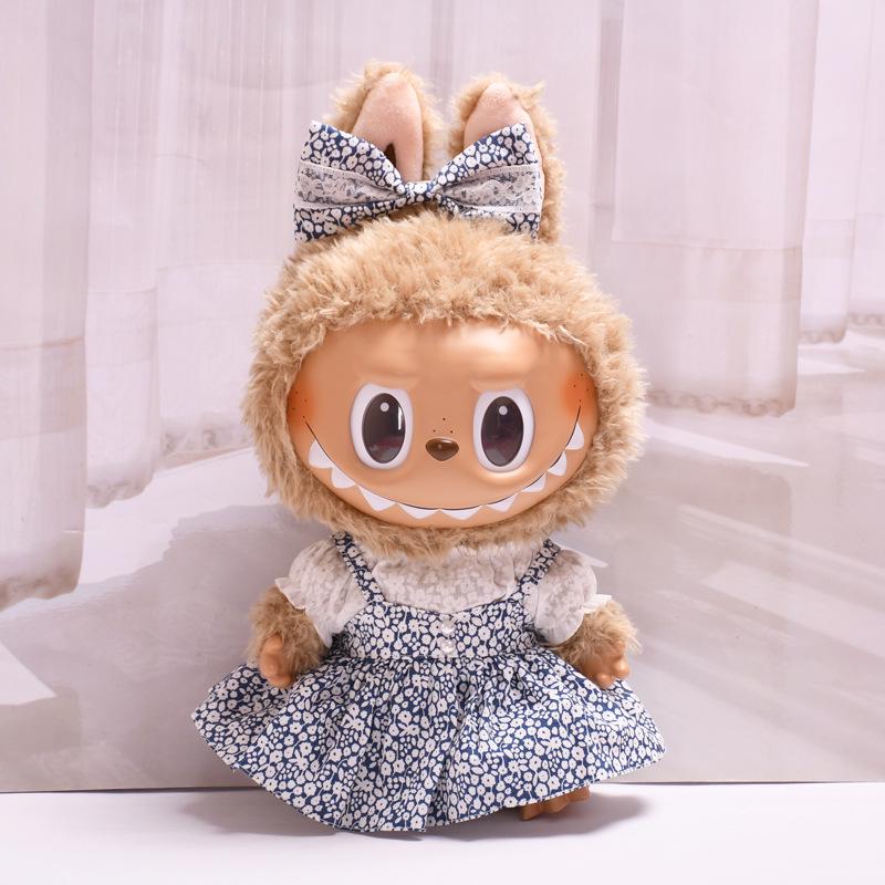 38cm Labubu Plush Doll Casual Outfit Set with Hat (Clothes Only)