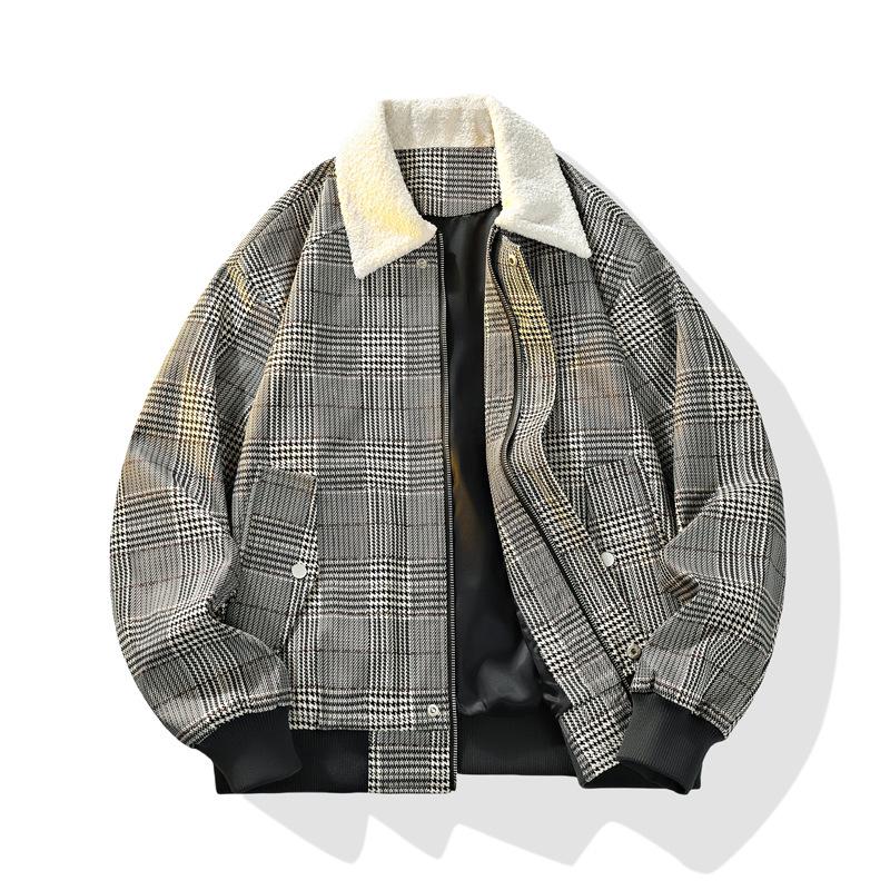 

Gentle Thousand Bird Grid Splicing Collar Jacket Shirt for Men 8XL чёрный