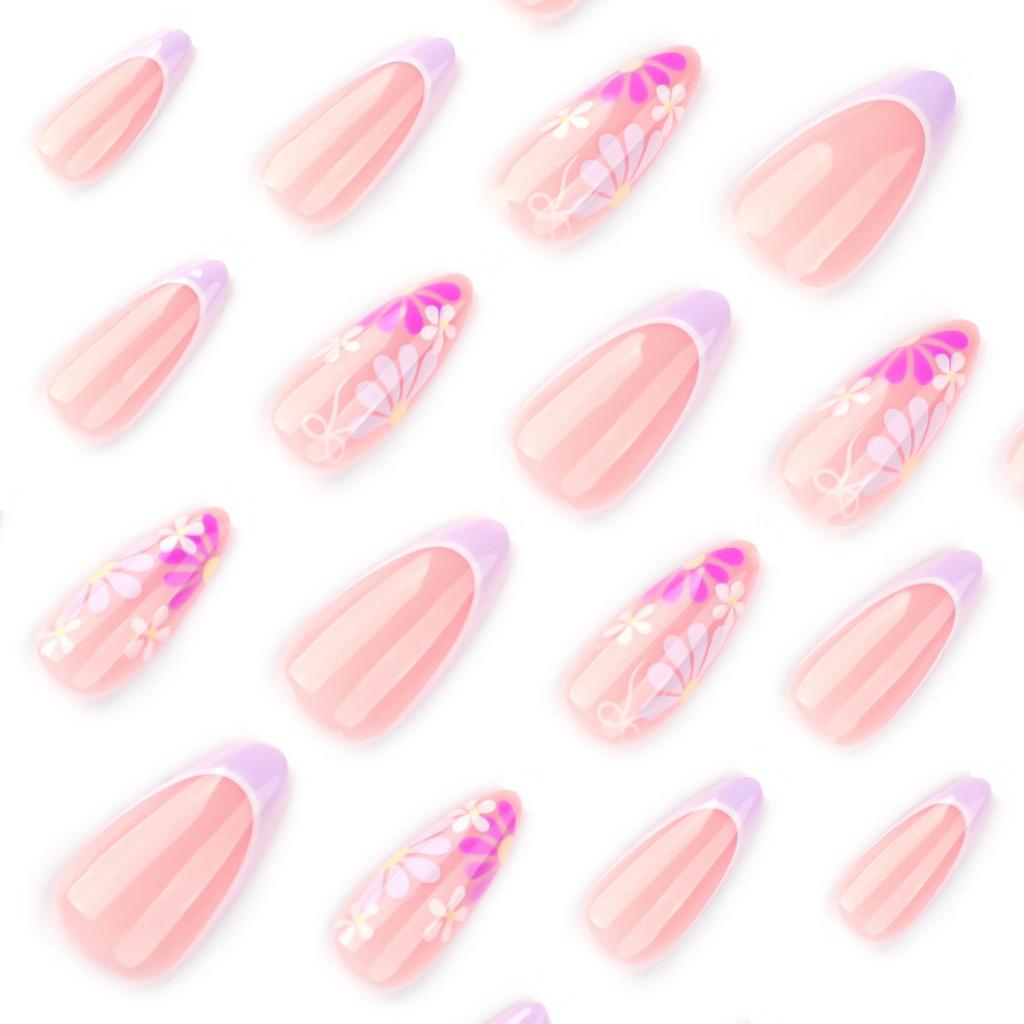 Summer Color Block Floral Nail Art - Wearable & Detachable French Nail Tips, European & American Style, Hot Selling.