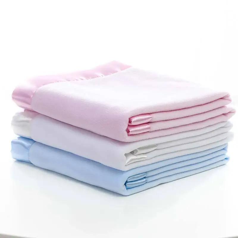 Children's Polar Fleece Solid Color Bound Blanket Satin Hand-bound Baby Blanket Baby Blanket Convenient and Practical