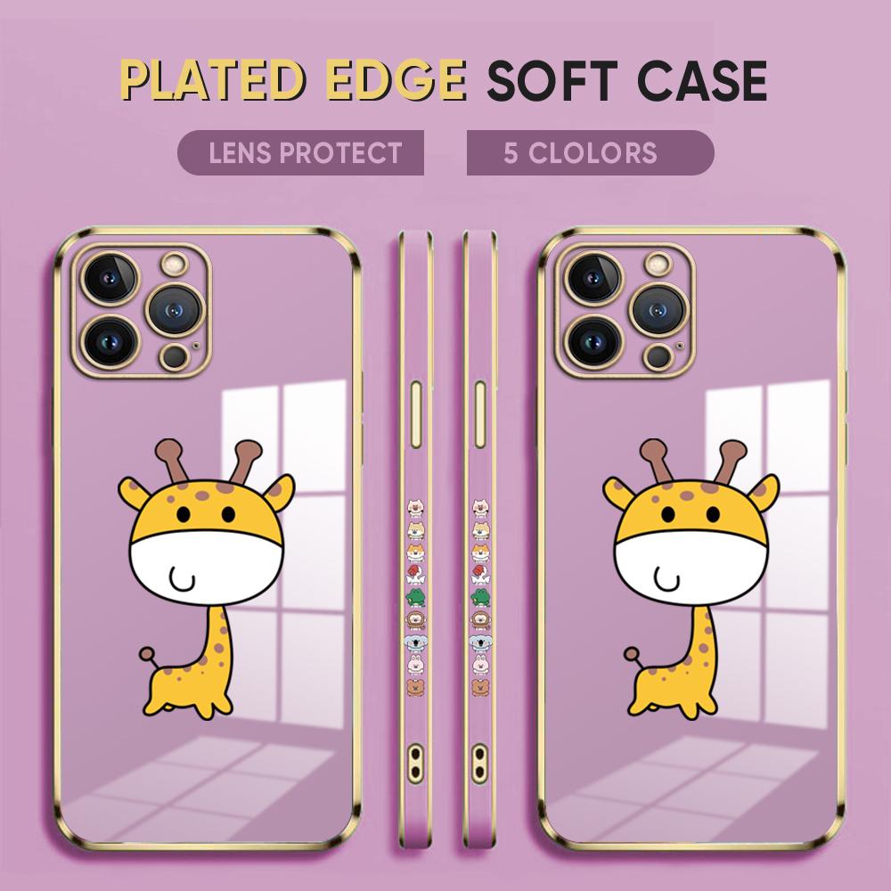 Pouzdro na telefon Cartoon Giraffy Plating pro iPhone 11 13 15 Samsung Galaxy A52 Xiaomi Redmi 12C Note 10 Pro Oneplus měkké obaly na smartphone