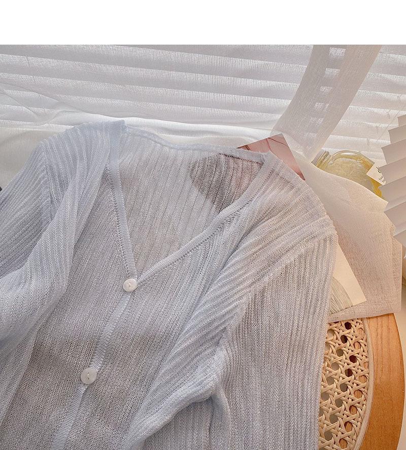 Women's Summer 2021 Thin Ice Silk Cardigan - Korean Style, V-Neck, See-Through, Long Sleeve Knit Top.