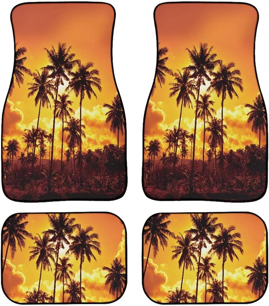Universal Fit Auto Carpet Floor Mats Set of 4 for Women Girls Decorative Boho Floral Print Car Floor Mats Front & Rear Liners Set