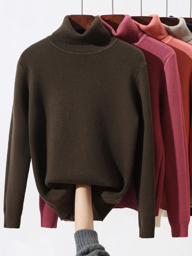 2024 Women's High Neck Plus Velvet Sweater - Thick Knit Pullover for Autumn/Winter