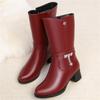 Fashion Comfortable Soft Leather Boots Mid Leg Motorcycle Boots Winter 2024 Med Block Heels Plush Fur Mom Elegant  Non-slip Shoes