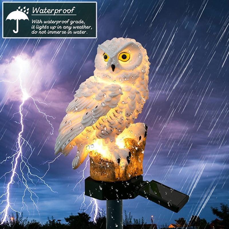 Outdoor Lamp LED Solar Waterproof Owl Figurine Garden Decoration for Backyard Patio White