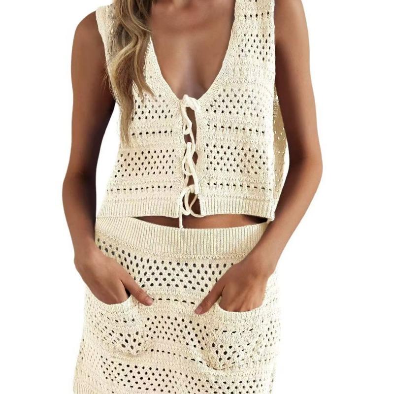 Summer New Sleeveless Vestknitted Hollowed-out Swimsuit Beach Dress Women's Dress