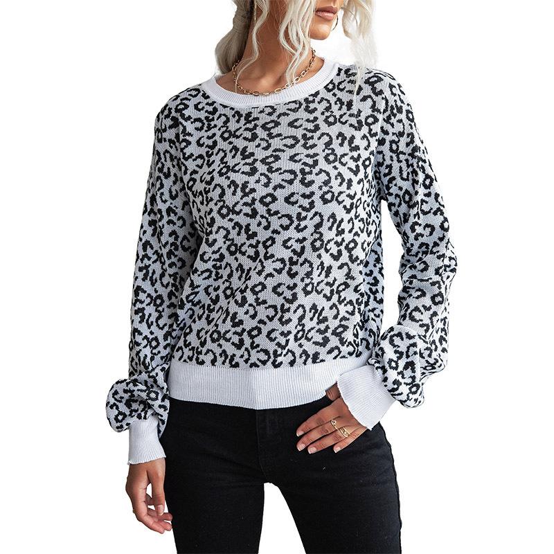 Suéter de manga larga con estampado de leopardo para mujer, elegante, informal, de otoño, estilo vintage
