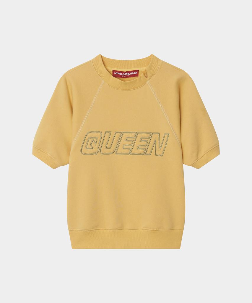 Woldeudillema Queen Embroidery Crop Half Sweatshirt (Yellow)