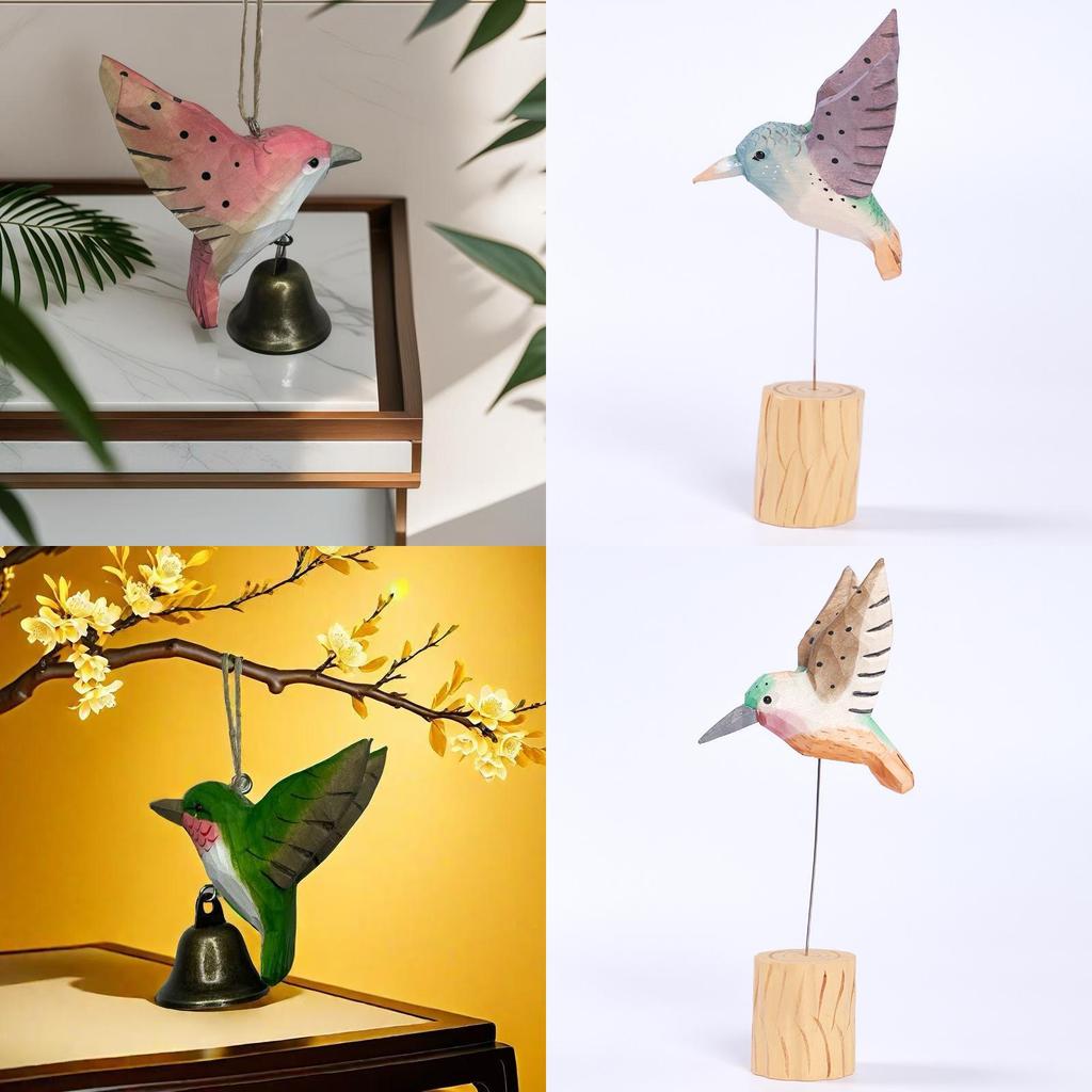 Wooden Handcrafted European Style Hummingbird Desk Decor With Painted Finish For Gifts And Home Decor