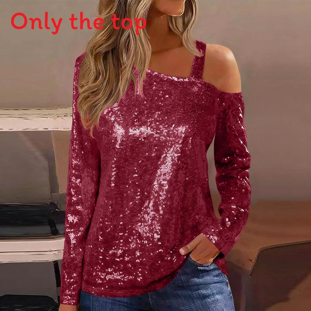 Polyester Long Sleeve T Shirt With Sequin Round Neck For Casual Women