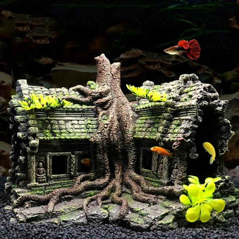 Resin Tree House Wooden Aquarium Beautification Fish Tank Decoration Craft Pet Supplies Accessory