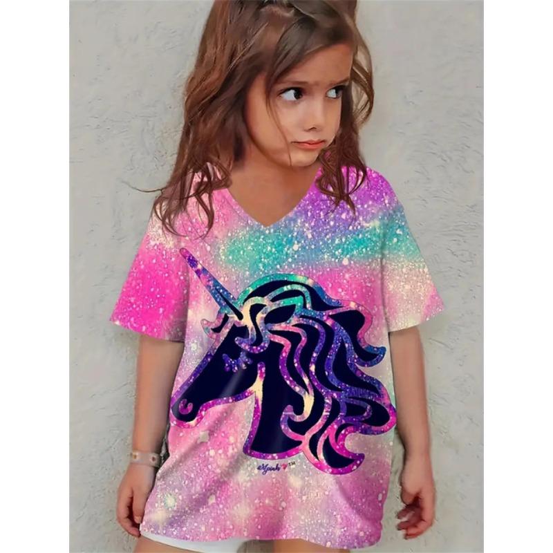 2025 Casual T-Shirts Girls' Clothing New Funny Animal Horse 3d Print Girls' T-Shirts Party Fashion Short Sleeved Tops Tee