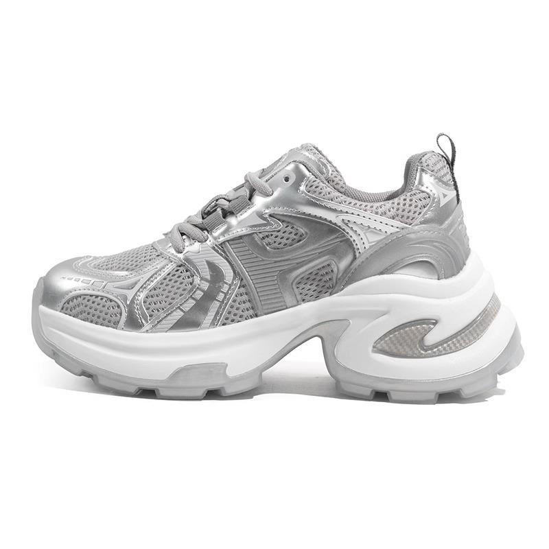 Small Platform Dad Shoes Women's 2025 Spring New Silver Mesh Fashion Versatile Height-increasing Casual Sports Shoes