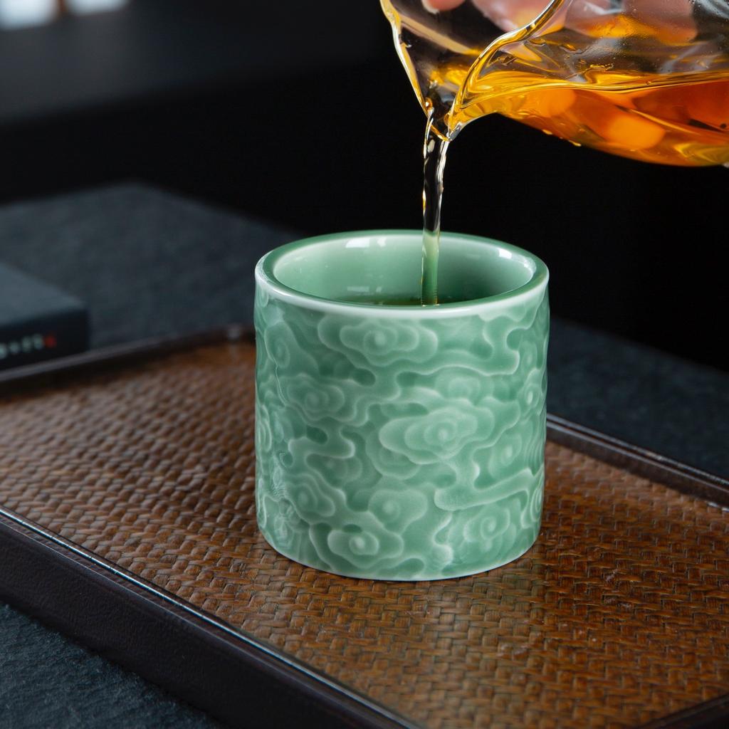 Celadon Tea Cup - Chinese Ceramic Sake Cup, Auspicious Cloud Whisky Glass, Gongfu Ceremony Porcelain, Elegant Gift