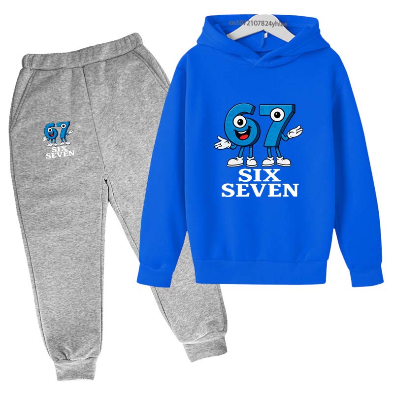 Six Seven Funny Number Print Kids Spring Autumn Casual 2pcs Hoodie+Pants Tracksuits 2-13 Years Boys Girls Daily Outfits Clothes