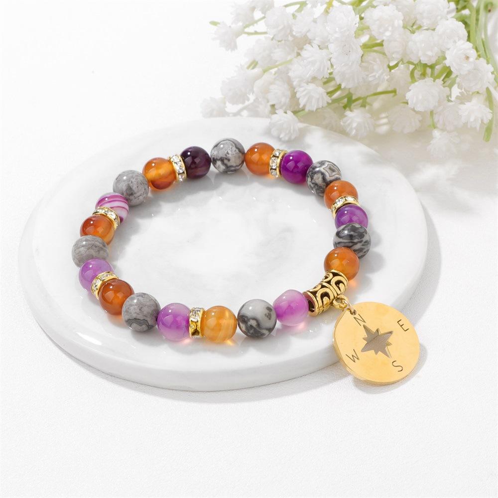 Artivelle New Graduation Anniversary Research Compass Unisex Beaded Natural Stone Bracelet with Cards 19cm JGA-0175