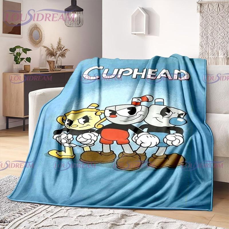 Cuphead and Mugman Print Throw Deka Kreslená hra Měkký plyšový fleece Lehká pohovka Funny Halloween Friend dárek