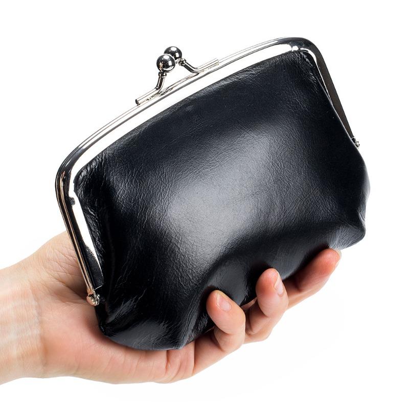 Leather retro double clip change bag women's fashion versatile coin lipstick storage bag mini lipstick clip bag