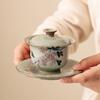 Hand Painted Magnolia Flowers Ceramic Opening Gaiwan For Tea Green Tureen Teaware Set Chinese Tea Bowl Chawan Lily Deng's Store