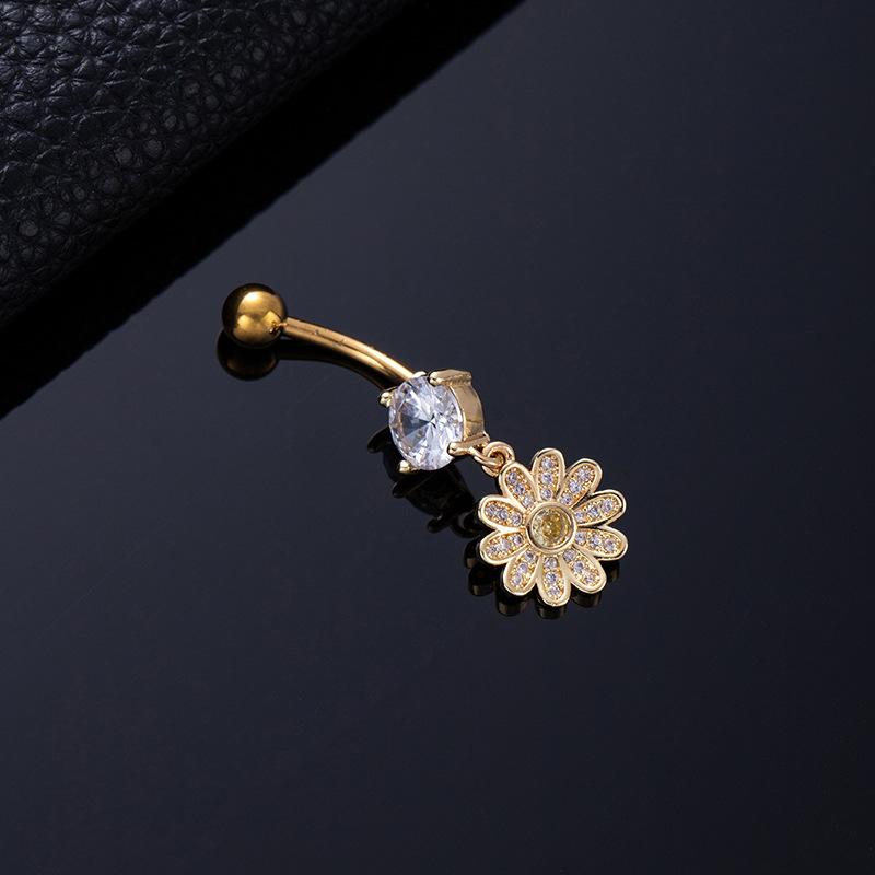 Colored Zircon Spiral Navel Nail Wind Star Moon Navel Ring Pierced Tassel Navel Buckle