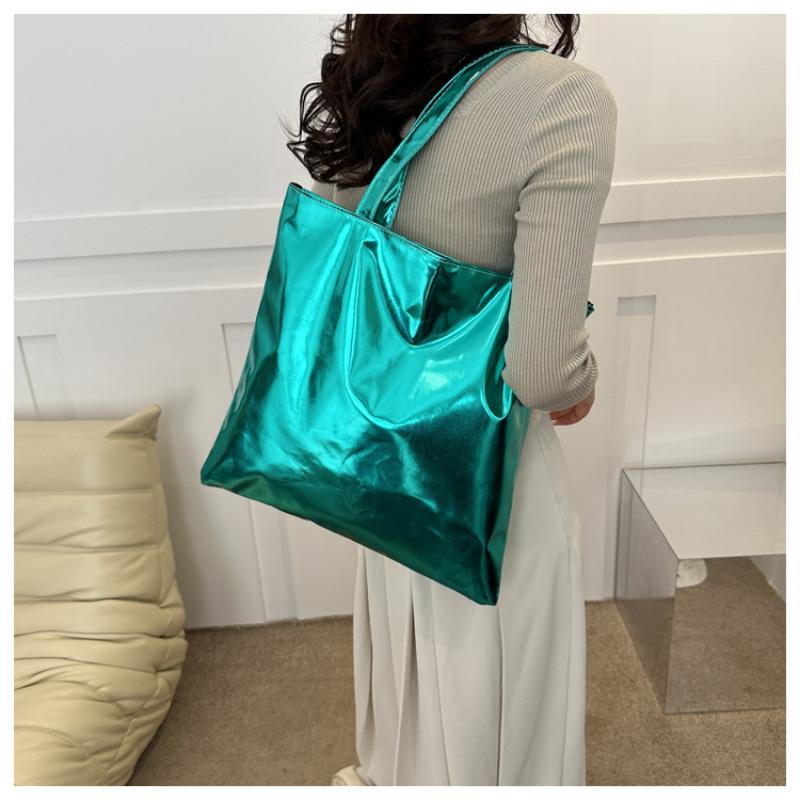 Glossy Tote Bags For Women Fashion High Capacity Shopping Pouch Pu Leather Handbags Shiny Casual Female Purse Girls Shoulder Bag