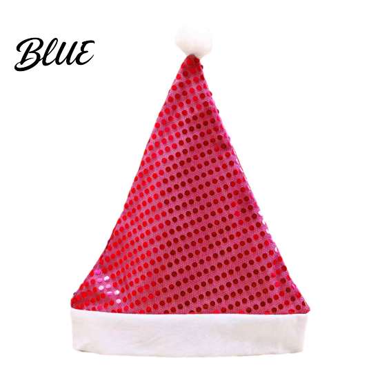 Gift for Friends Sequined Santa Hat Adults, Sparkling Christmas Hat, Festive Party Elastic with Pompom Holiday Costume New Year Celebrations