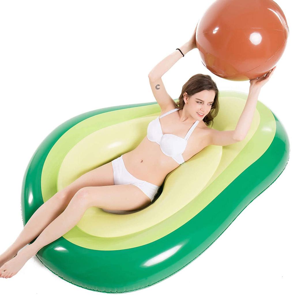 Inflatable Avocado Pool Float Floatie with Ball Swimming Ring Water Sport Summer Beach Swimming Mattress Party Toys Lounge Raft