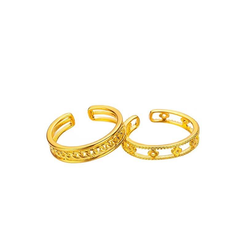 Sweet And Fresh Adjustable Open Ring In Eyecatching Interlocking Brass Gold Plating For Women