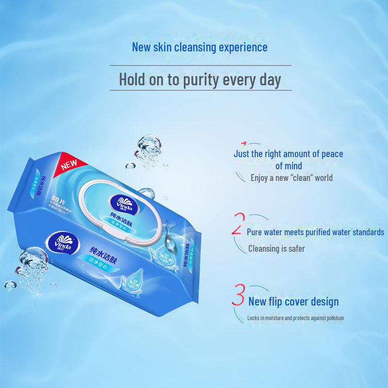 Vinda Pure Water Wet Wipes – 80 Count, Large Package, Clean & Sanitary, Household & Baby Use