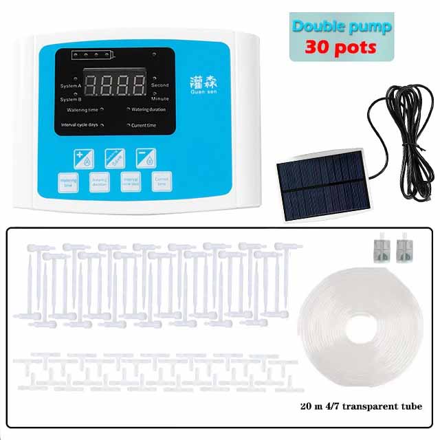 Garden Adjustable Valve Drip Irrigation Device Double Pump Controller Timer System Solar Energy Intelligent Automatic Watering