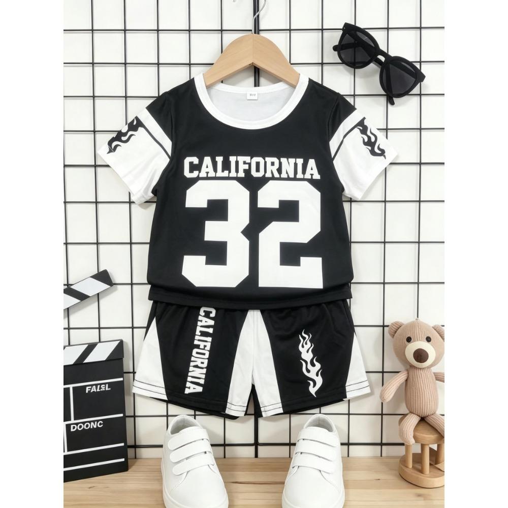 

Summer Boys Street Style 32 Printed Short Sleeve Flame Shorts Set 150