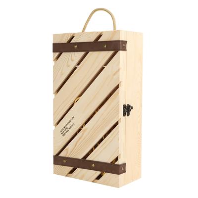 Caja de vino tinto de madera con barra inclinada, soporte para regalo de vino con asa y cuerda para 2 botellas de vino.