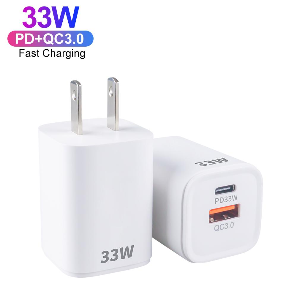 Carregador Rápido PD 33W QC3.0 Porta Dupla Carregador de Parede USB Tipo C Plugue US EU Carregador de Celular
