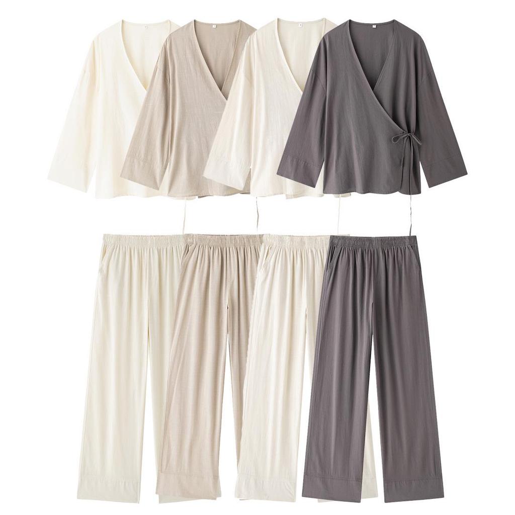 2024 Autumn Women's European & American Style Fashion Tie-Detail Shirt & Straight-Leg Pants Set