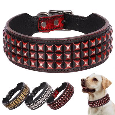 2 Zoll breites Hundehalsband aus echtem Leder für große Hunde, mit Spikes besetzte Haustierhalskette, langlebig für mittelgroße und große Hunde, Französische Bulldogge, Mops
