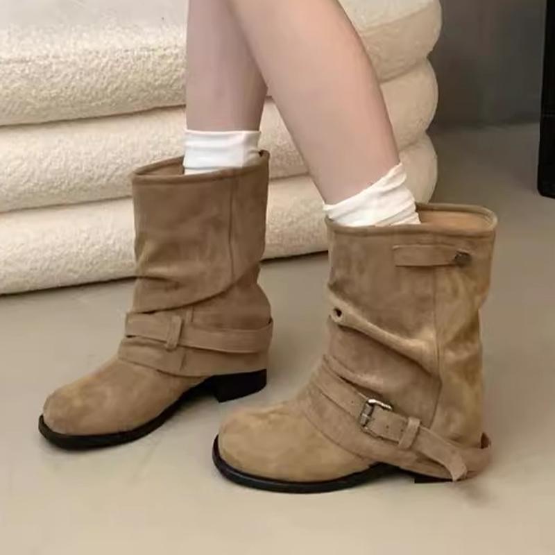 Women Ankle Boots Suede Designer Shoes New Casual Winter Heeled Boots 2025 Winter Cozy Luxury Motorcycle Botas De Mujer